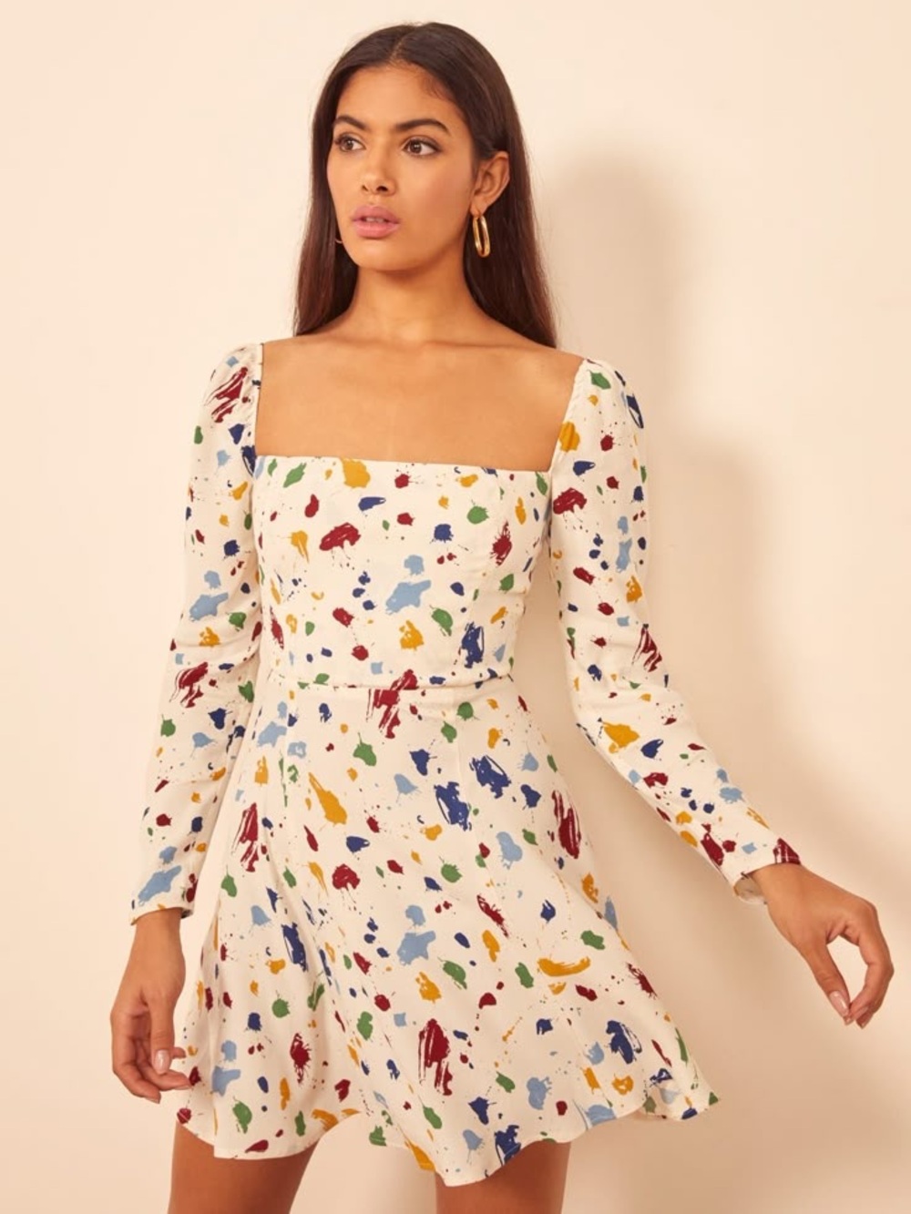 Reformation Sz 6 Sidecar Paint Splatter Long Sleeves Mini Dress